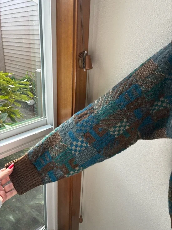 VTG Pendleton Pure 100% Wool Geometric Crewneck Sweater (Brown & Teal) (Size:L) - Picture 2 of 10